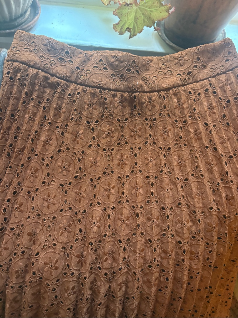 Sezane Chestnut Brown Eyelet Skirt